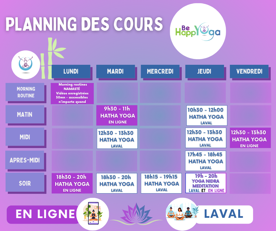 PLANNING GENERAL cours de yoga BE HAPPYOGA