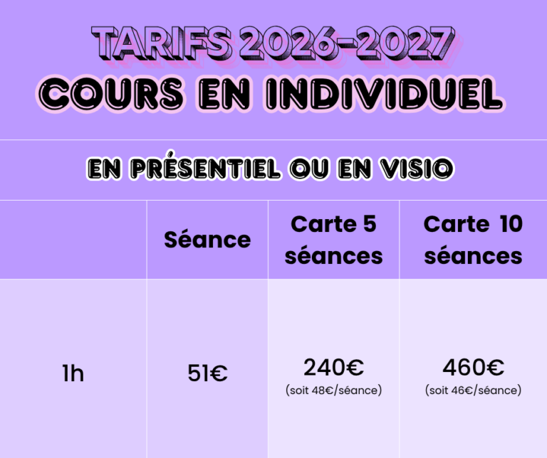 Tarifs cours en individuel
