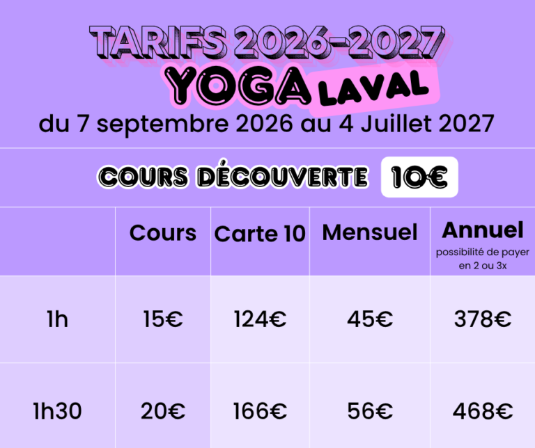 TARIFS YOGA LAVAL BE HAPPYOGA